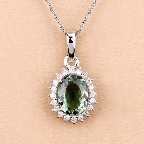 Bids.com 1.39 Carat Genuine Green Tourmaline and White Diamond 14K White Gold Pendant Pendants Wheat