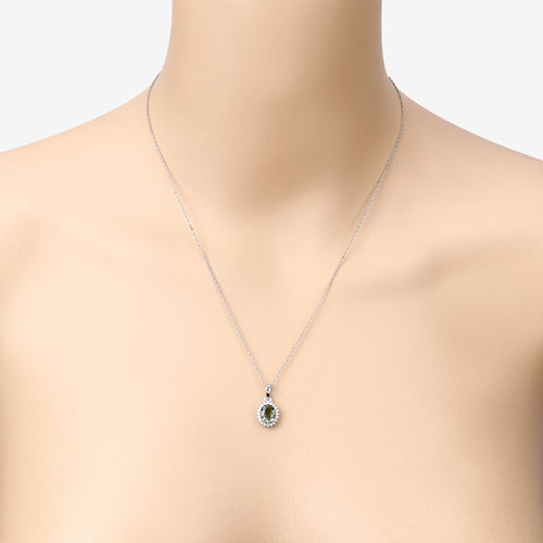 Bids.com 1.39 Carat Genuine Green Tourmaline and White Diamond 14K White Gold Pendant Pendants Peach Puff