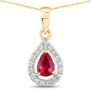 Bids.com 1.03 Carat Genuine Ruby and White Diamond 14K Yellow Gold Pendant Pendants White Smoke Default Title