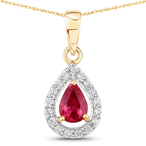 Bids.com 1.03 Carat Genuine Ruby and White Diamond 14K Yellow Gold Pendant Pendants White Smoke Default Title