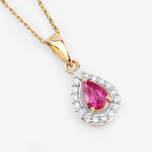 Bids.com 1.03 Carat Genuine Ruby and White Diamond 14K Yellow Gold Pendant Pendants White Smoke