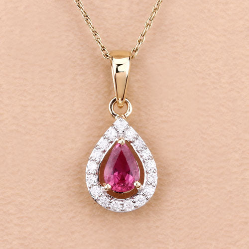 Bids.com 1.03 Carat Genuine Ruby and White Diamond 14K Yellow Gold Pendant Pendants Light Pink