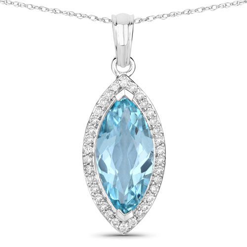 Bids.com 2.55 Carat Genuine Aquamarine and White Diamond 14K White Gold Pendant Pendants White Smoke Default Title