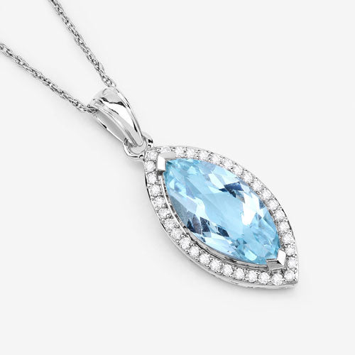 Bids.com 2.55 Carat Genuine Aquamarine and White Diamond 14K White Gold Pendant Pendants White Smoke