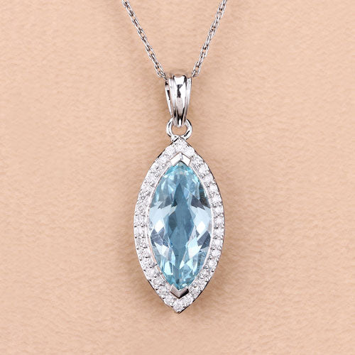 Bids.com 2.55 Carat Genuine Aquamarine and White Diamond 14K White Gold Pendant Pendants Wheat