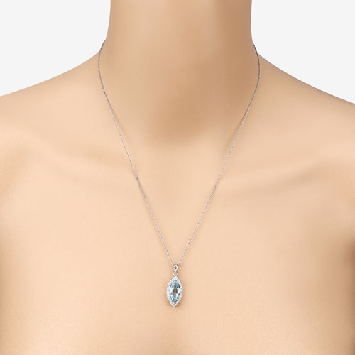 Bids.com 2.55 Carat Genuine Aquamarine and White Diamond 14K White Gold Pendant Pendants Peach Puff