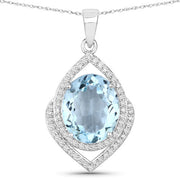 Bids.com 3.82 Carat Genuine Aquamarine and White Diamond 14K White Gold Pendant Pendants White Smoke Default Title