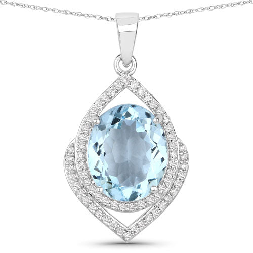 Bids.com 3.82 Carat Genuine Aquamarine and White Diamond 14K White Gold Pendant Pendants White Smoke Default Title