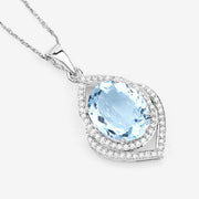 Bids.com 3.82 Carat Genuine Aquamarine and White Diamond 14K White Gold Pendant Pendants White Smoke