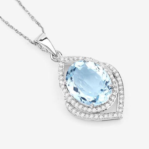 Bids.com 3.82 Carat Genuine Aquamarine and White Diamond 14K White Gold Pendant Pendants White Smoke