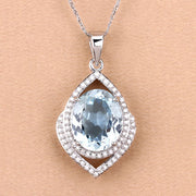 Bids.com 3.82 Carat Genuine Aquamarine and White Diamond 14K White Gold Pendant Pendants Tan