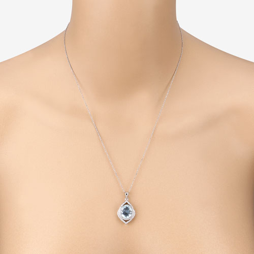 Bids.com 3.82 Carat Genuine Aquamarine and White Diamond 14K White Gold Pendant Pendants Wheat