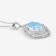 Bids.com 3.82 Carat Genuine Aquamarine and White Diamond 14K White Gold Pendant Pendants White Smoke
