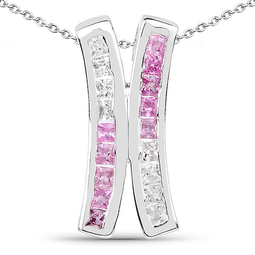 Bids.com 1.08 Carat Genuine Pink Sapphire and White Sapphire .925 Sterling Silver Pendant Pendants White Smoke Default Title