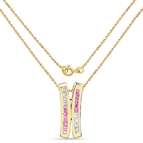 Bids.com 14K Yellow Gold Plated 1.08 Carat Genuine Pink Sapphire and White Sapphire .925 Sterling Silver Pendant Pendants White Smoke