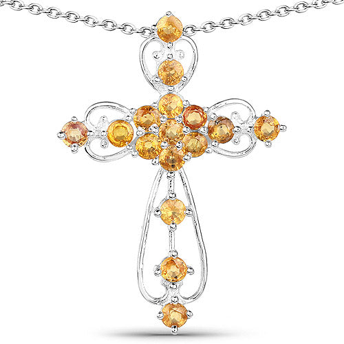 Bids.com 2.24 Carat Genuine Yellow Sapphire .925 Sterling Silver Pendant Pendants White Smoke Default Title
