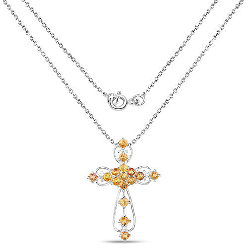 Bids.com 2.24 Carat Genuine Yellow Sapphire .925 Sterling Silver Pendant Pendants White Smoke