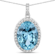 Bids.com 9.59 Carat Genuine Aquamarine and White Diamond 14K White Gold Pendant Pendants White Smoke Default Title