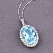 Bids.com 9.59 Carat Genuine Aquamarine and White Diamond 14K White Gold Pendant Pendants Slate Gray
