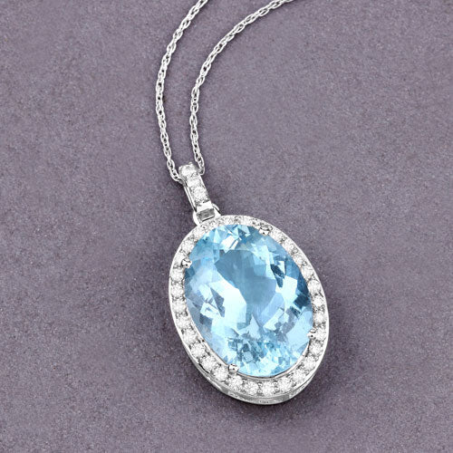 Bids.com 9.59 Carat Genuine Aquamarine and White Diamond 14K White Gold Pendant Pendants Slate Gray
