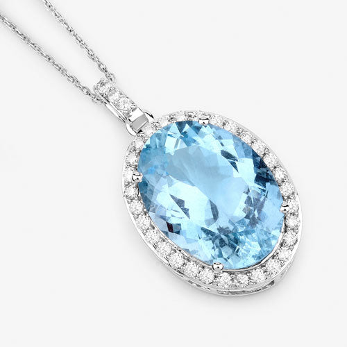 Bids.com 9.59 Carat Genuine Aquamarine and White Diamond 14K White Gold Pendant Pendants White Smoke