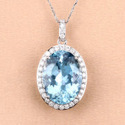 Bids.com 9.59 Carat Genuine Aquamarine and White Diamond 14K White Gold Pendant Pendants Peach Puff