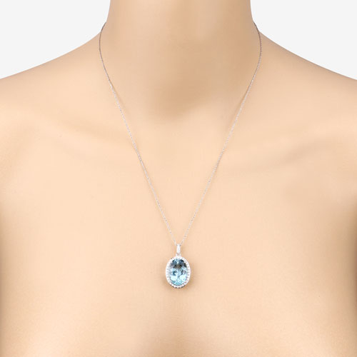 Bids.com 9.59 Carat Genuine Aquamarine and White Diamond 14K White Gold Pendant Pendants Peach Puff