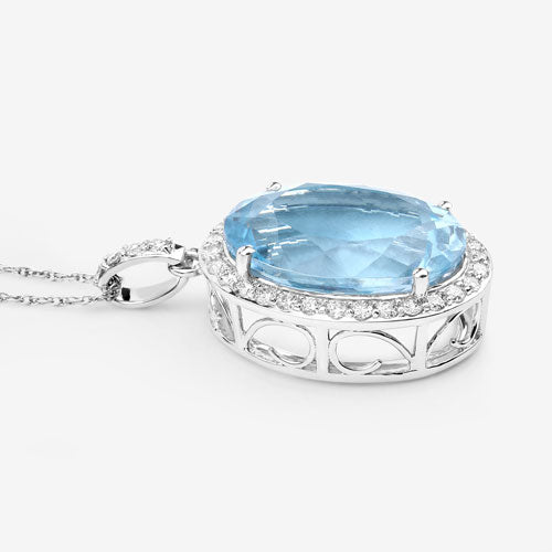 Bids.com 9.59 Carat Genuine Aquamarine and White Diamond 14K White Gold Pendant Pendants White Smoke
