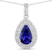 Bids.com 2.56 Carat Genuine Tanzanite and White Diamond 14K White Gold Pendant Pendants White Smoke Default Title