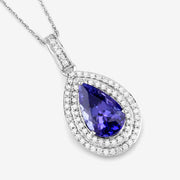 Bids.com 2.56 Carat Genuine Tanzanite and White Diamond 14K White Gold Pendant Pendants White Smoke