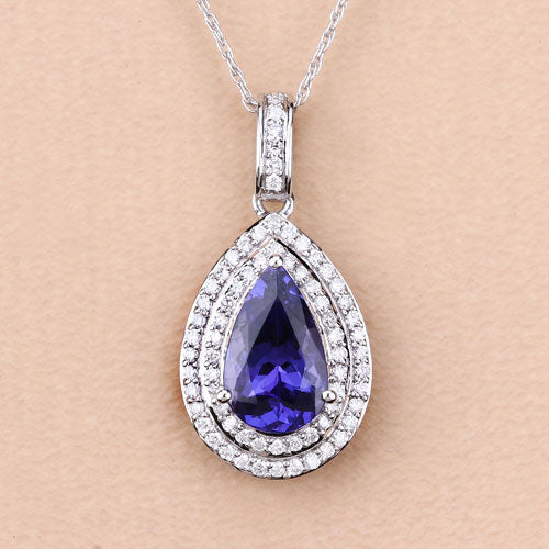 Bids.com 2.56 Carat Genuine Tanzanite and White Diamond 14K White Gold Pendant Pendants Wheat