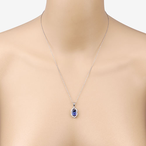 Bids.com 2.44 Carat Genuine Tanzanite and White Diamond 14K White Gold Pendant Pendants Wheat