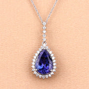 Bids.com 3.05 Carat Genuine Tanzanite and White Diamond 14K White Gold Pendant Pendants Navajo White