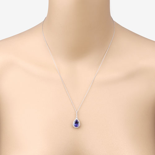 Bids.com 3.05 Carat Genuine Tanzanite and White Diamond 14K White Gold Pendant Pendants Peach Puff