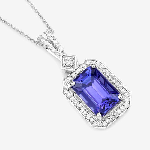 Bids.com 2.56 Carat Genuine Tanzanite and White Diamond 14K White Gold Pendant Pendants White Smoke