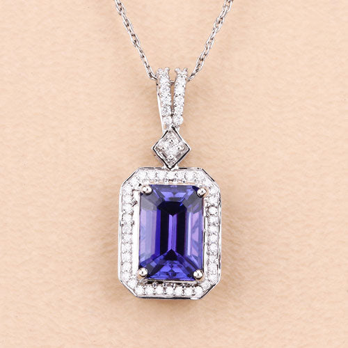 Bids.com 2.56 Carat Genuine Tanzanite and White Diamond 14K White Gold Pendant Pendants Wheat