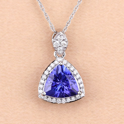 Bids.com 1.71 Carat Genuine Tanzanite and White Diamond 14K White Gold Pendant Pendants Wheat