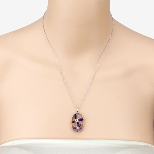Bids.com 2.12 Carat Genuine Amethyst .925 Sterling Silver Pendant Pendants Bisque
