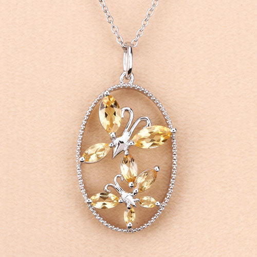 Bids.com 2.30 Carat Genuine Citrine .925 Sterling Silver Pendant Pendants Bisque