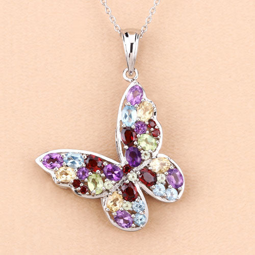 Bids.com 3.80 Carat Genuine Multi Stones .925 Sterling Silver Pendant Pendants Peach Puff