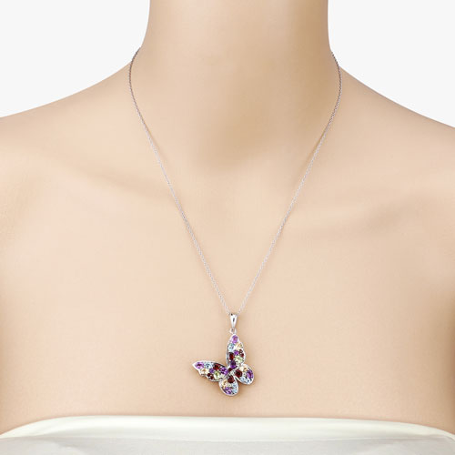 Bids.com 3.80 Carat Genuine Multi Stones .925 Sterling Silver Pendant Pendants Wheat