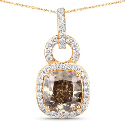 Bids.com IGI Certified 2.50 Carat Genuine Brown Diamond Center and 0.31cttw White Diamond 18K Yellow Gold Pendant (2.81cttw) Pendants White Smoke Default Title