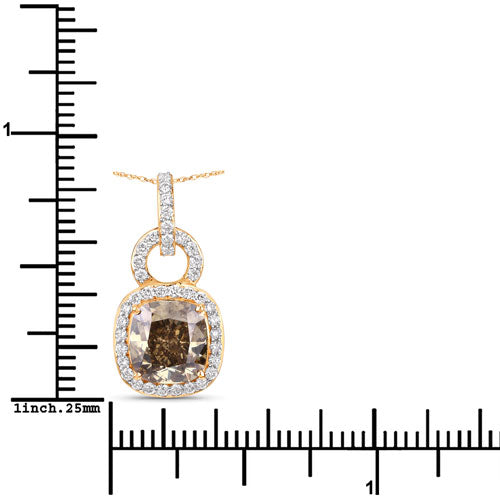 Bids.com IGI Certified 2.50 Carat Genuine Brown Diamond Center and 0.31cttw White Diamond 18K Yellow Gold Pendant (2.81cttw) Pendants White Smoke