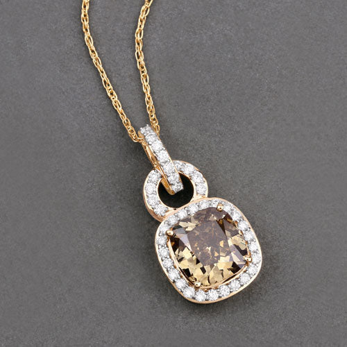 Bids.com IGI Certified 2.50 Carat Genuine Brown Diamond Center and 0.31cttw White Diamond 18K Yellow Gold Pendant (2.81cttw) Pendants Dim Gray