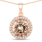 Bids.com 3.61 Carat Genuine Morganite and White Diamond 14K Rose Gold Pendant Pendants White Smoke size 18.00