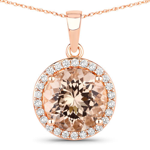 Bids.com 3.61 Carat Genuine Morganite and White Diamond 14K Rose Gold Pendant Pendants White Smoke size 18.00