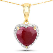 Bids.com 4.47 Carat Genuine Ruby and White Diamond 14K Yellow Gold Pendant Pendants White Smoke size 18.00,size 20.00