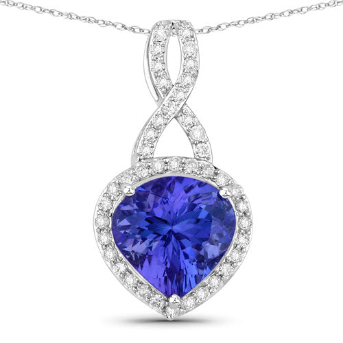 Bids.com 2.57 Carat Genuine Tanzanite and White Diamond 14K White Gold Pendant Pendants White Smoke Default Title