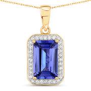 Bids.com 2.15 Carat Genuine Tanzanite and White Diamond 14K Yellow Gold Pendant Pendants White Smoke Default Title