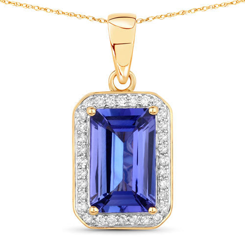 Bids.com 2.15 Carat Genuine Tanzanite and White Diamond 14K Yellow Gold Pendant Pendants White Smoke Default Title